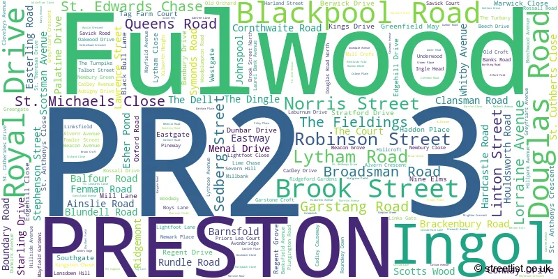 A word cloud for the PR2 3 postcode